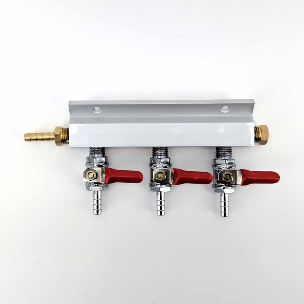 Manifold Gas Line Splitter with Check Valves (1/4" thread, 6mm Barb)3 Way