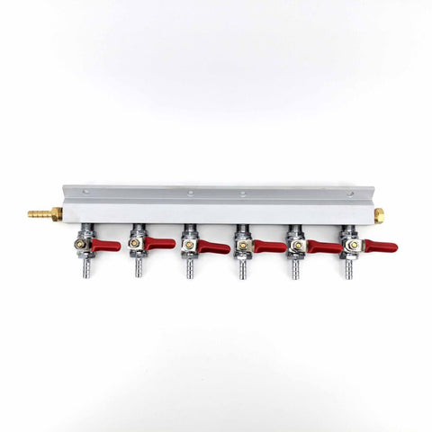 Manifold Gas Line Splitter with Check Valves (1/4" thread, 6mm Barb) 6 Way KL02592