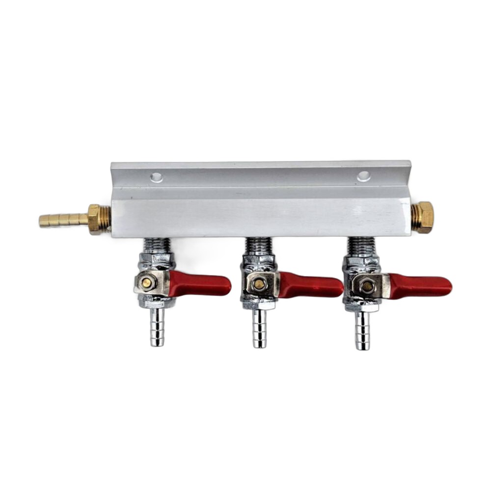 Manifold Gas Line Splitter with Check Valves (1/4" thread, 6mm Barb)3 Way